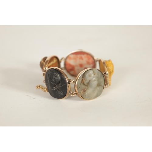 280 - A 19TH CENTURY GRAND TOUR SPECIMEN MARBLE AND 9CT GOLD BRACELET with relief carved oval busts of god... 