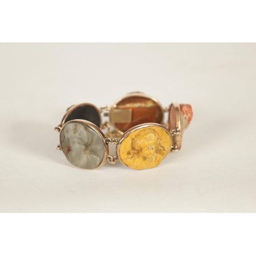 280 - A 19TH CENTURY GRAND TOUR SPECIMEN MARBLE AND 9CT GOLD BRACELET with relief carved oval busts of god... 