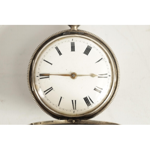 290 - P. GRIGNION, LONDON. A SILVER VERGE POCKET WATCH with full hunter case enclosing an enamel dial fron... 