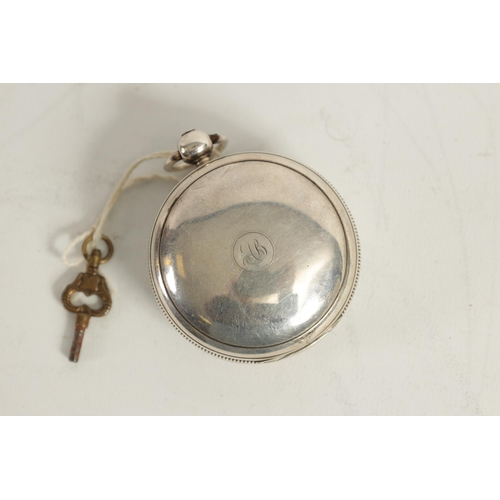 290 - P. GRIGNION, LONDON. A SILVER VERGE POCKET WATCH with full hunter case enclosing an enamel dial fron... 