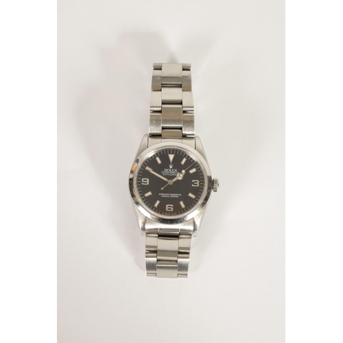 293 - A GENTLEMAN’S STEEL ROLEX EXPLORER 1 WRISTWATCH on oyster bracelet, the case with polished bezel enc... 