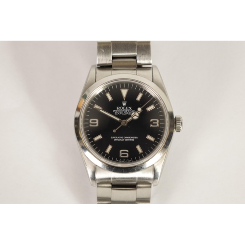 293 - A GENTLEMAN’S STEEL ROLEX EXPLORER 1 WRISTWATCH on oyster bracelet, the case with polished bezel enc... 