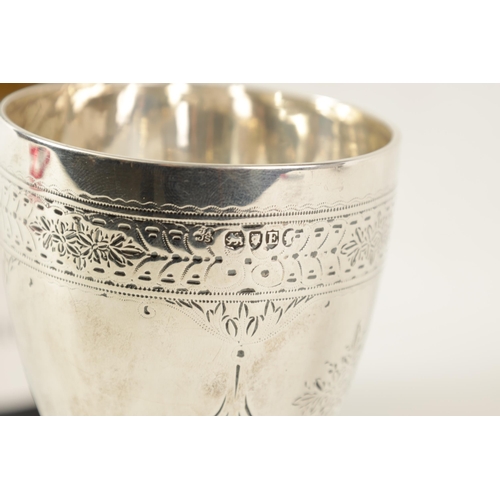 303 - A VICTORIAN SILVER CUP of pedestal form with collared bead-edged stem on a spreading foot, the bowl ... 