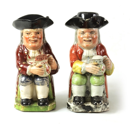 32 - TWO LATE 18TH/EARLY 19TH CENTURY RALPH WOOD TYPE STAFFORDSHIRE TOBY JUGS both seated portly gentleme... 