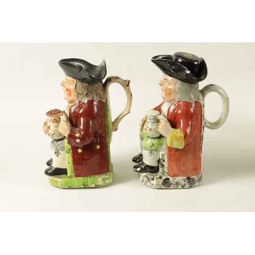 32 - TWO LATE 18TH/EARLY 19TH CENTURY RALPH WOOD TYPE STAFFORDSHIRE TOBY JUGS both seated portly gentleme... 