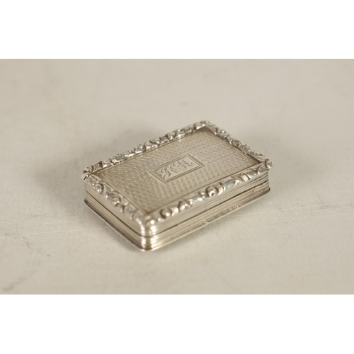 330 - A GEORGE IV SILVER VINAIGRETTE BY NATHANIEL MILLS of rectangular form with engine-turned decoration ... 