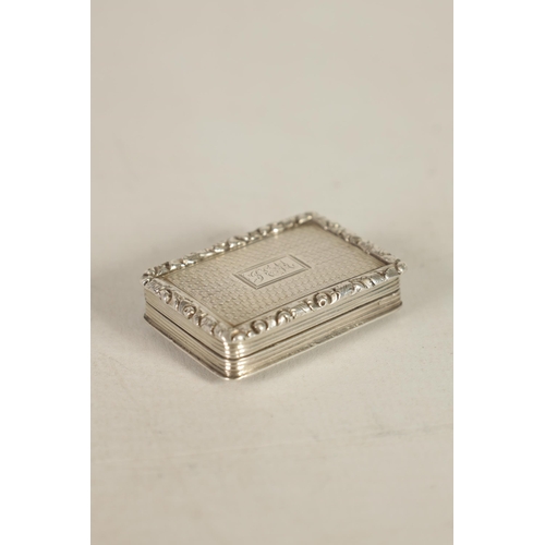 330 - A GEORGE IV SILVER VINAIGRETTE BY NATHANIEL MILLS of rectangular form with engine-turned decoration ... 