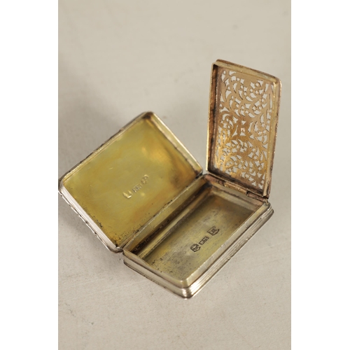 330 - A GEORGE IV SILVER VINAIGRETTE BY NATHANIEL MILLS of rectangular form with engine-turned decoration ... 