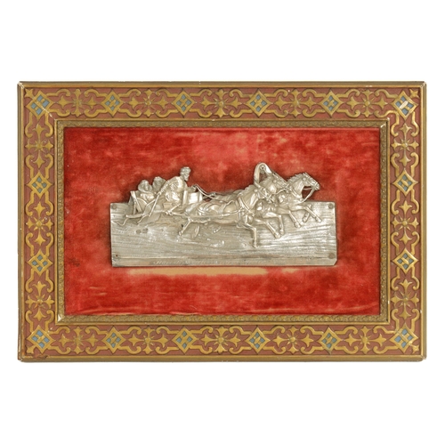 333 - A LATE 19TH CENTURY RUSSIAN SILVER PLAQUE DEPICTING COSSACKS ON A SLAY PULLED BY HORSES hallmarked a... 