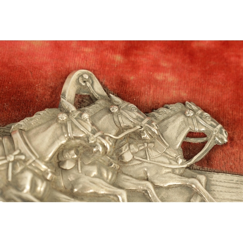 333 - A LATE 19TH CENTURY RUSSIAN SILVER PLAQUE DEPICTING COSSACKS ON A SLAY PULLED BY HORSES hallmarked a... 