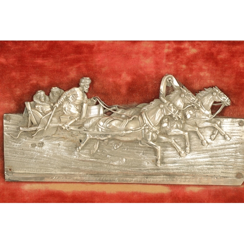 333 - A LATE 19TH CENTURY RUSSIAN SILVER PLAQUE DEPICTING COSSACKS ON A SLAY PULLED BY HORSES hallmarked a... 