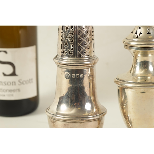 335 - A LARGE 20TH CENTURY SILVER SUGAR SHAKER of plain pedestal baluster form with pierced panelled cover... 