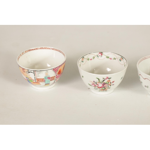 34 - A GROUP OF 18TH CENTURY NEWHALL AND SIMILAR PORCELAIN TEA WARES comprising two creamers, six tea bow... 