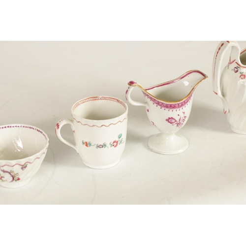 34 - A GROUP OF 18TH CENTURY NEWHALL AND SIMILAR PORCELAIN TEA WARES comprising two creamers, six tea bow... 