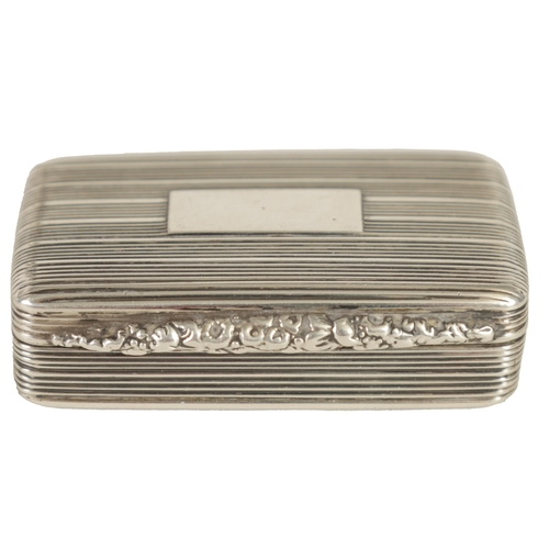 344 - A WILLIAM IV SILVER AND SILVER GILT SNUFF BOX of rectangular form with reeded decoration, the lid wi... 