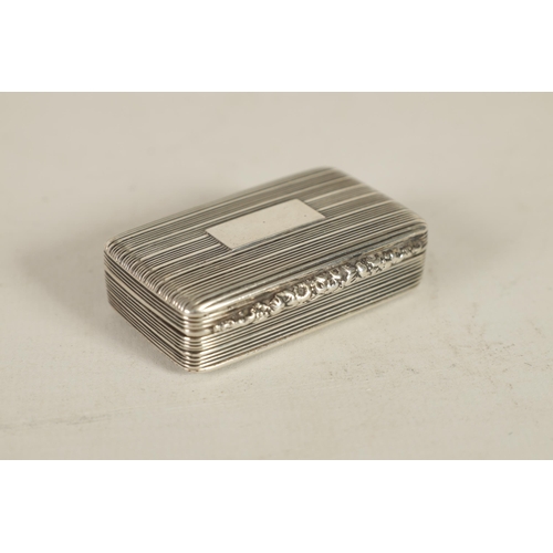 344 - A WILLIAM IV SILVER AND SILVER GILT SNUFF BOX of rectangular form with reeded decoration, the lid wi... 