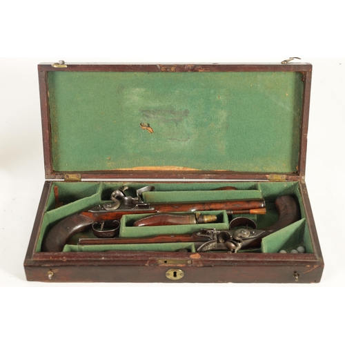 367 - WOGDON, LONDON. A FINE CASED PAIR OF EARLY 19TH CENTURY FLINTLOCK DUELLING PISTOLS the octagonal bro... 