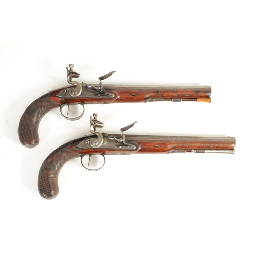 367 - WOGDON, LONDON. A FINE CASED PAIR OF EARLY 19TH CENTURY FLINTLOCK DUELLING PISTOLS the octagonal bro... 