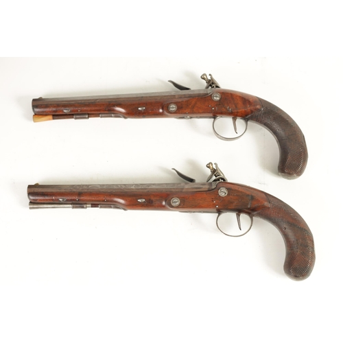 367 - WOGDON, LONDON. A FINE CASED PAIR OF EARLY 19TH CENTURY FLINTLOCK DUELLING PISTOLS the octagonal bro... 