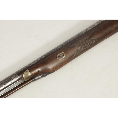 368 - A 19TH CENTURY PERCUSSION SPORTING GUN on walnut half stock with chequered grip, engraved steel lock... 