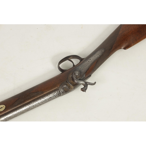 368 - A 19TH CENTURY PERCUSSION SPORTING GUN on walnut half stock with chequered grip, engraved steel lock... 