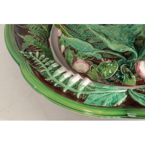 37 - A 19TH CENTURY OVERSIZED MINTON MAJOLICA JARDINIERE ON STAND the high relief moulded body with scall... 