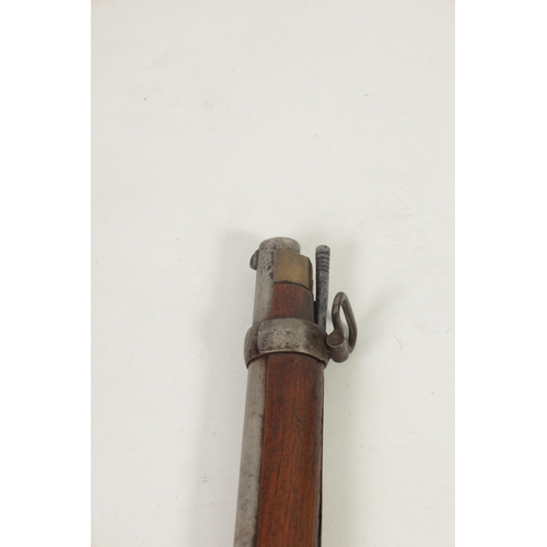 371 - A 19TH CENTURY PERCUSSION SERVICE CARBINE with sighted barrel, the full stock with steel stirrup ram... 