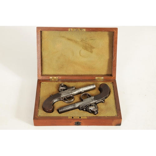 376 - A CASED PAIR OF EARLY 19TH CENTURY BOX-LOCK FLINTLOCK PISTOLS SIGNED ARCHER, LONDON with tapering tw... 