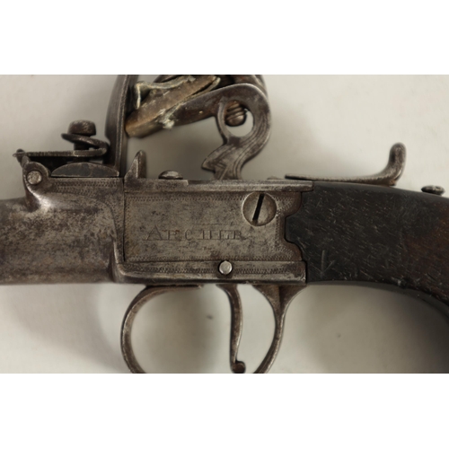 376 - A CASED PAIR OF EARLY 19TH CENTURY BOX-LOCK FLINTLOCK PISTOLS SIGNED ARCHER, LONDON with tapering tw... 