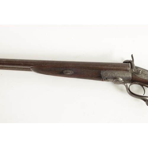 378 - A 19TH CENTURY CASED PIN FIRE DOUBLE BARREL SHOTGUN BY EDWARD LONDON. having damascus barrels and in... 