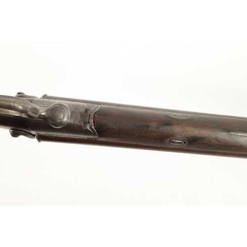 378 - A 19TH CENTURY CASED PIN FIRE DOUBLE BARREL SHOTGUN BY EDWARD LONDON. having damascus barrels and in... 