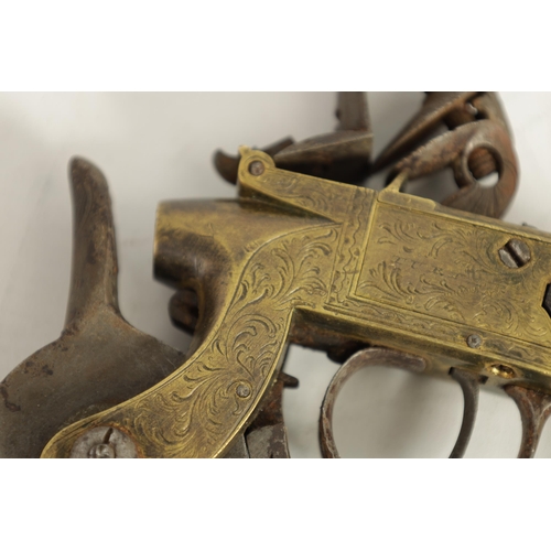 383 - A GEORGE III FLINTLOCK POWDER TESTER BY TURNER, HALIFAX of box-lock pistol form with signed brass ac... 