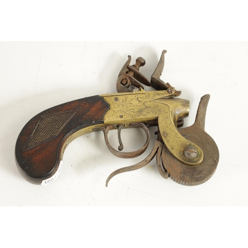 383 - A GEORGE III FLINTLOCK POWDER TESTER BY TURNER, HALIFAX of box-lock pistol form with signed brass ac... 