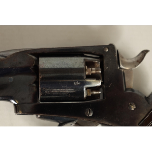 386 - A 19TH CENTURY CASED FIVE-SHOT 120 BORE REVOLVER BY DEAN AND SON, LONDON BRIDGE with blued octagonal... 