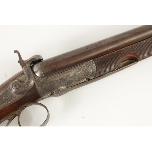 387 - A 19TH CENTURY WIGGAN AND ELLIOTT PIN FIRE DOUBLE BARREL SHOTGUN having twist browned barrels signed... 