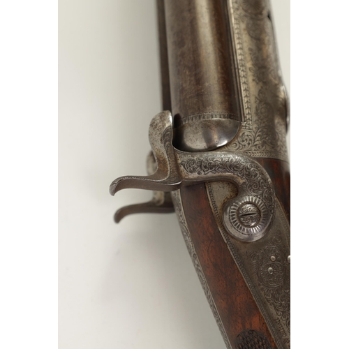 387 - A 19TH CENTURY WIGGAN AND ELLIOTT PIN FIRE DOUBLE BARREL SHOTGUN having twist browned barrels signed... 