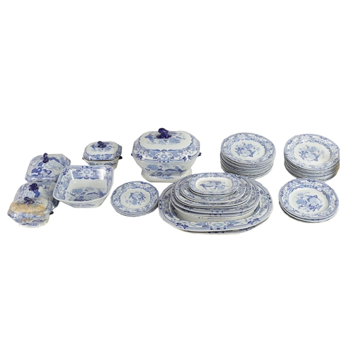 39 - A 19TH CENTURY BLUE AND WHITE MASON'S IRONSTONE BLUE AND WHITE DINNER SERVICE comprising of a gradua... 