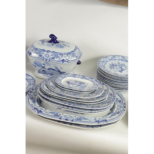 39 - A 19TH CENTURY BLUE AND WHITE MASON'S IRONSTONE BLUE AND WHITE DINNER SERVICE comprising of a gradua... 