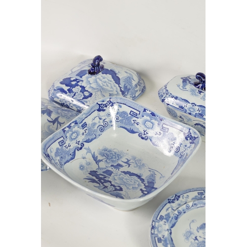 39 - A 19TH CENTURY BLUE AND WHITE MASON'S IRONSTONE BLUE AND WHITE DINNER SERVICE comprising of a gradua... 