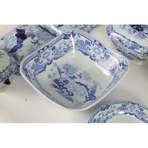 39 - A 19TH CENTURY BLUE AND WHITE MASON'S IRONSTONE BLUE AND WHITE DINNER SERVICE comprising of a gradua... 