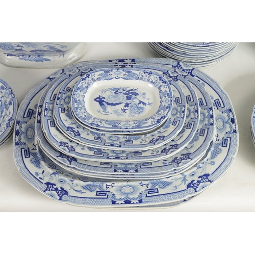 39 - A 19TH CENTURY BLUE AND WHITE MASON'S IRONSTONE BLUE AND WHITE DINNER SERVICE comprising of a gradua... 