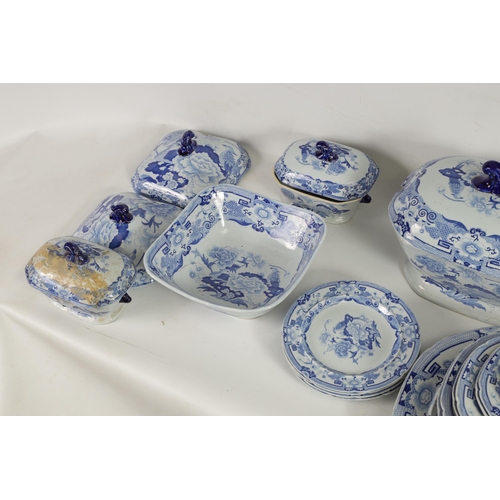 39 - A 19TH CENTURY BLUE AND WHITE MASON'S IRONSTONE BLUE AND WHITE DINNER SERVICE comprising of a gradua... 