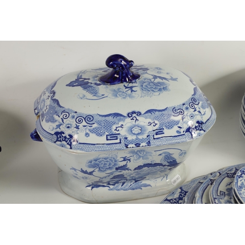 39 - A 19TH CENTURY BLUE AND WHITE MASON'S IRONSTONE BLUE AND WHITE DINNER SERVICE comprising of a gradua... 