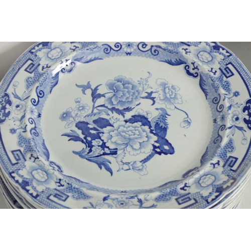 39 - A 19TH CENTURY BLUE AND WHITE MASON'S IRONSTONE BLUE AND WHITE DINNER SERVICE comprising of a gradua... 