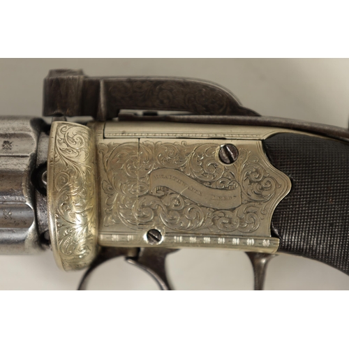 394 - A MID 19TH CENTURY PEPPERBOX SIX SHOT REVOLVER BY BRAITHWAITE OF LEEDS with fluted barrels each engr... 