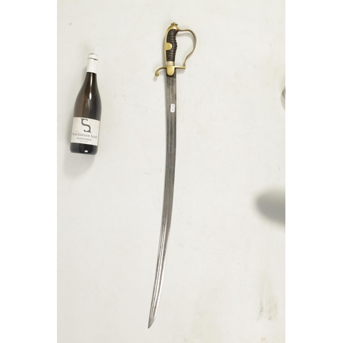 395 - A 1796 PATTERN BRASS HILTED CAVALRY SWORD with slightly curved multi fuller blade stamped, brass sti... 