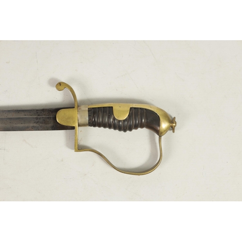 395 - A 1796 PATTERN BRASS HILTED CAVALRY SWORD with slightly curved multi fuller blade stamped, brass sti... 