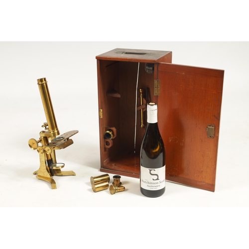 396 - H.J. STEWARD, LONDON. A LATE 19TH CENTURY MONOCULAR MICROSCOPE with various lenses and accessories i... 