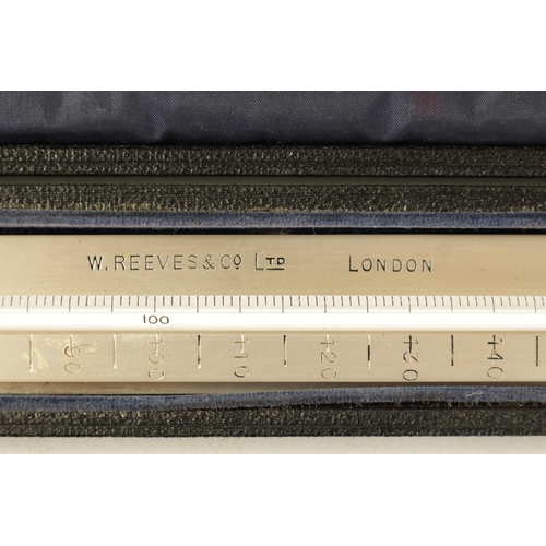 402 - A LARGE CASED STANDARD THERMOMETER BY W. REEVES & CO. LONDON the velvet lined case enclosing a silve... 