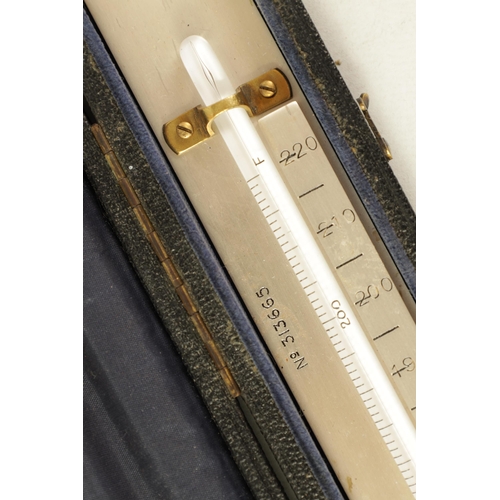 402 - A LARGE CASED STANDARD THERMOMETER BY W. REEVES & CO. LONDON the velvet lined case enclosing a silve... 